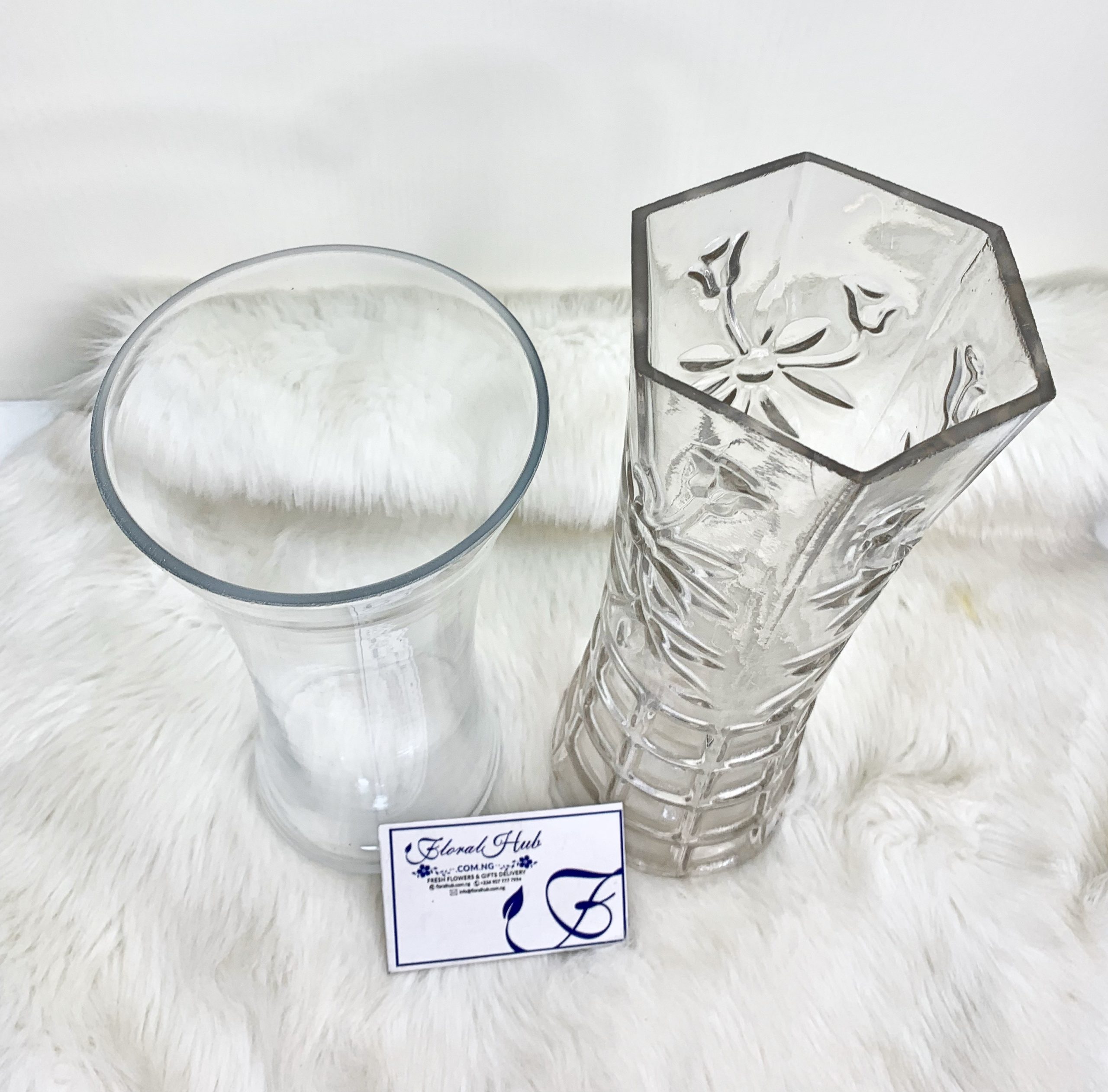 Transparent Cylindrical, Fish Bowl or Hour Glass Vases. . .more