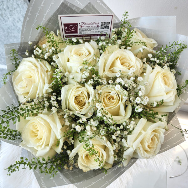 Purity Bouquet -  Bouquet of white roses with Million Stars - Image 7