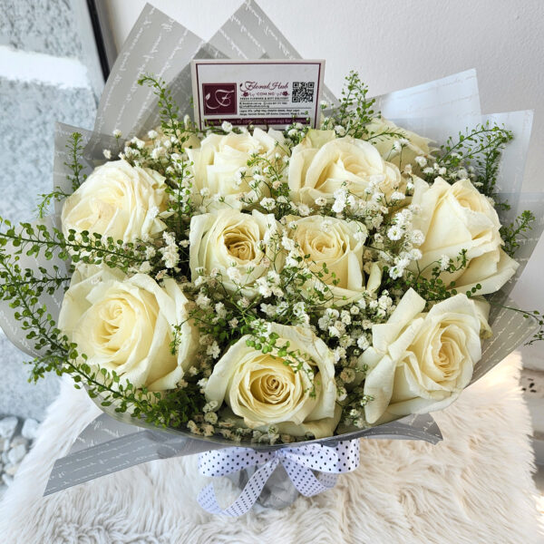 Purity Bouquet -  Bouquet of white roses with Million Stars - Image 11