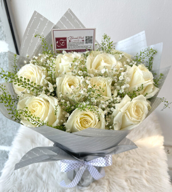 Purity Bouquet -  Bouquet of white roses with Million Stars - Image 6