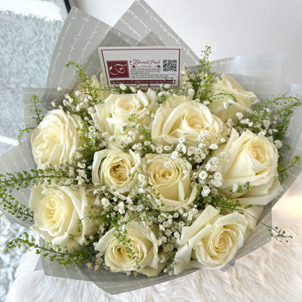 Purity Bouquet -  Bouquet of white roses with Million Stars - Image 2
