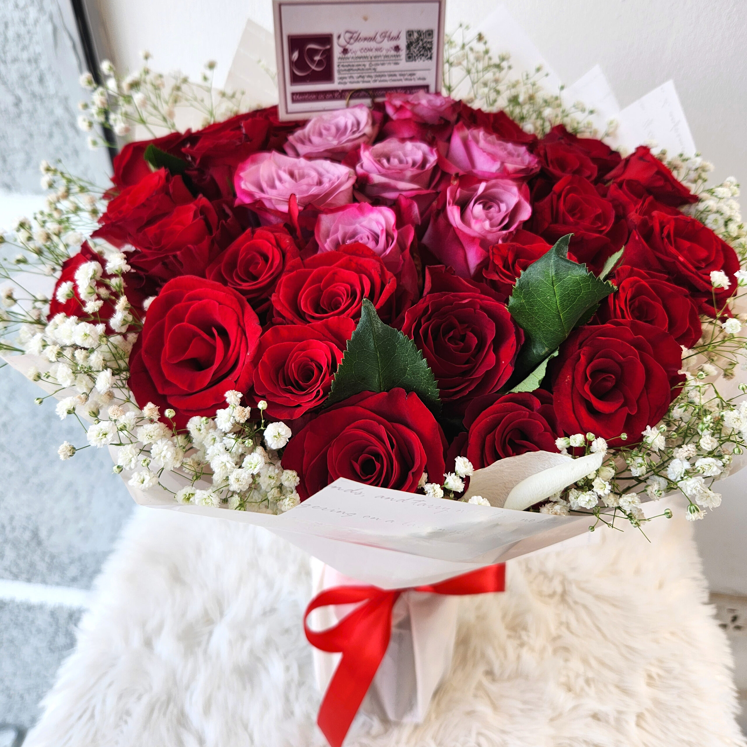 VIP Casablanca Bouquet - Bouquet of Red roses and Purple roses with million stars or lepidium
