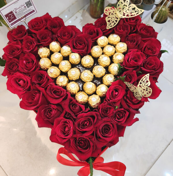 VIP Classic Roses and Chocolate - Elegant mix of Fresh cut Roses centered with luxurious Ferrero Rocher chocolates - Image 2